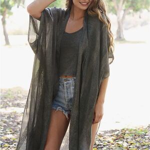 NEW! HOT ITEM! Trendy Boho Tribal Pattern Sheer Frayed Kimono Duster Beach Vacay